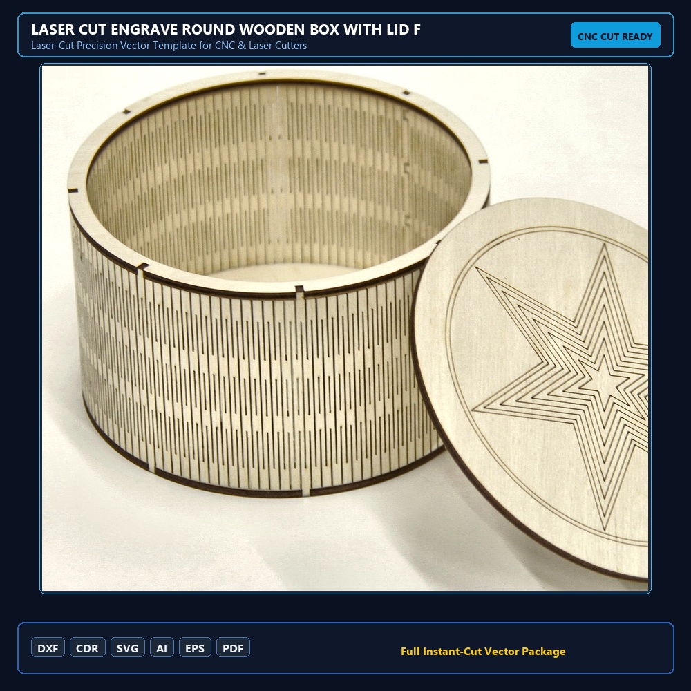 Laser Cut Engrave Round Wooden Box With Lid Flex Box DXF File Free Download