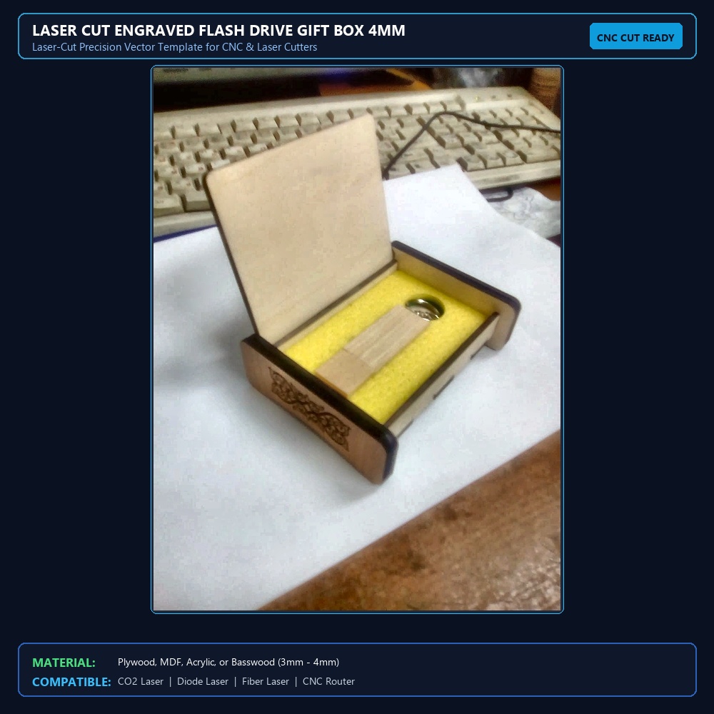 Laser Cut Engraved Flash Drive Gift Box 4mm View 2