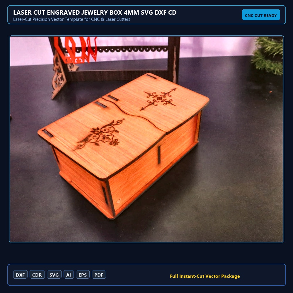 Laser Cut Engraved Jewelry Box 4mm SVG DXF CDR AI PDF Free Download