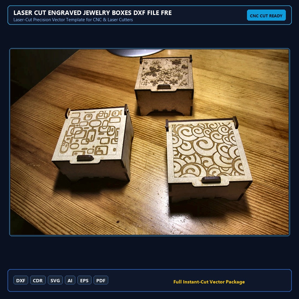 Laser Cut Engraved Jewelry Boxes DXF File Free Download