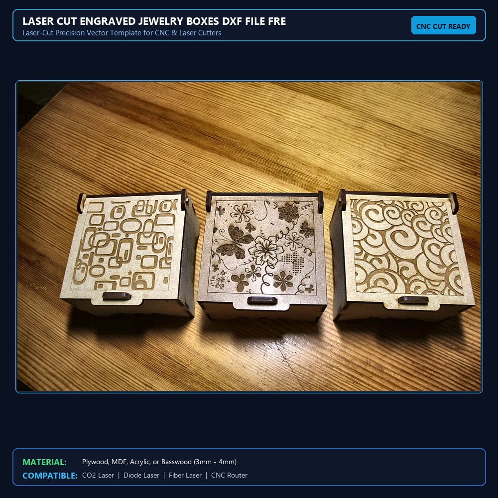 Laser Cut Engraved Jewelry Boxes DXF File Free Download View 2