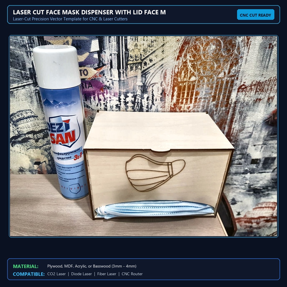 Laser Cut Face Mask Dispenser With Lid Face Mask Storage Box View 2