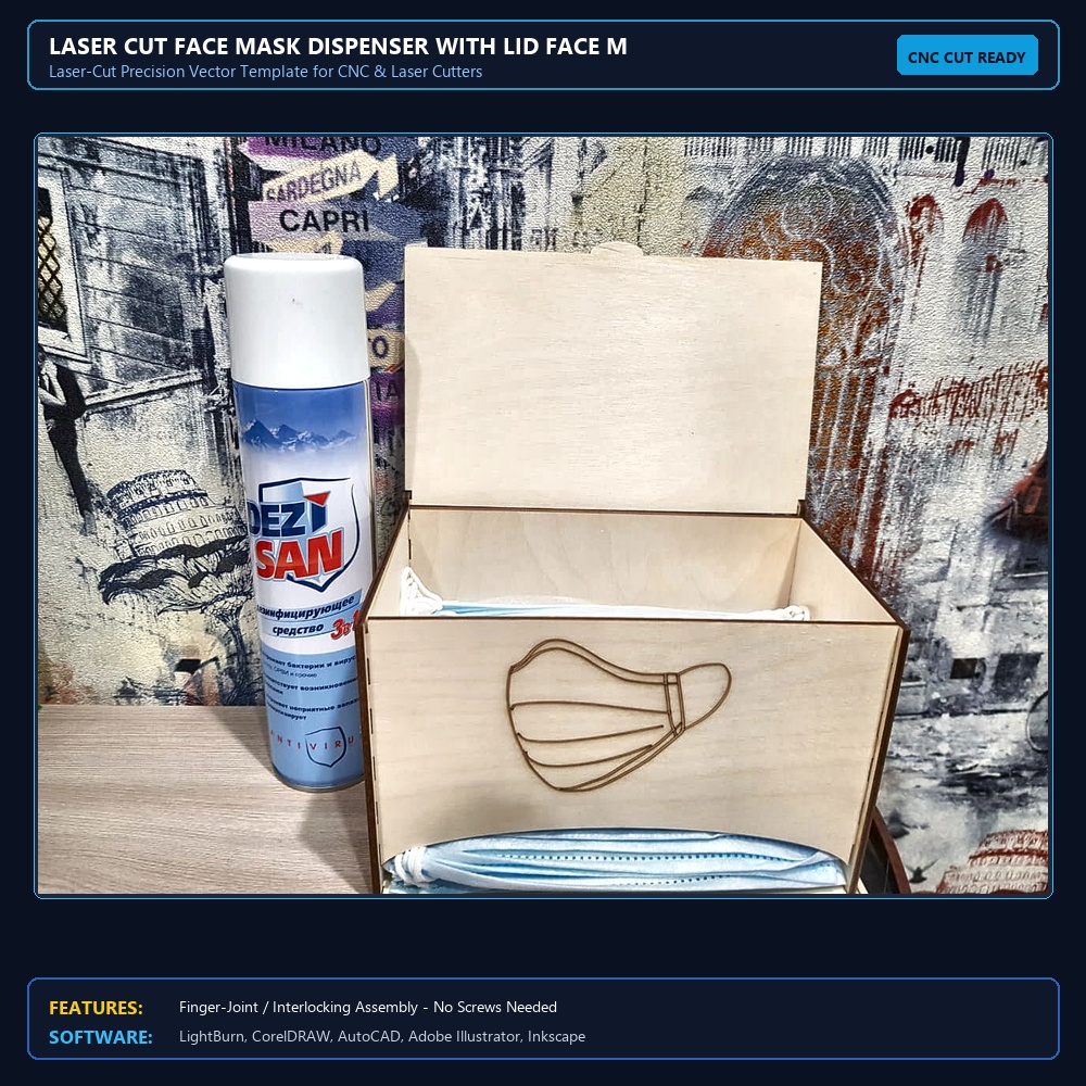 Laser Cut Face Mask Dispenser With Lid Face Mask Storage Box View 3