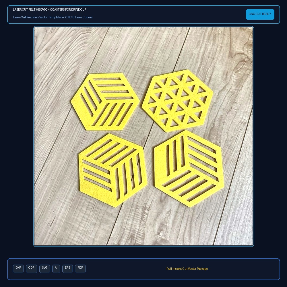 Laser Cut Felt Hexagon Coasters for Drink Cup Pot Bowl Vase