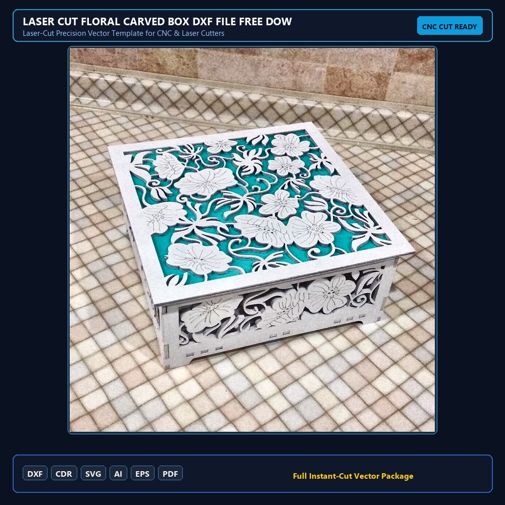 Laser Cut Floral Carved Box DXF File Free Download