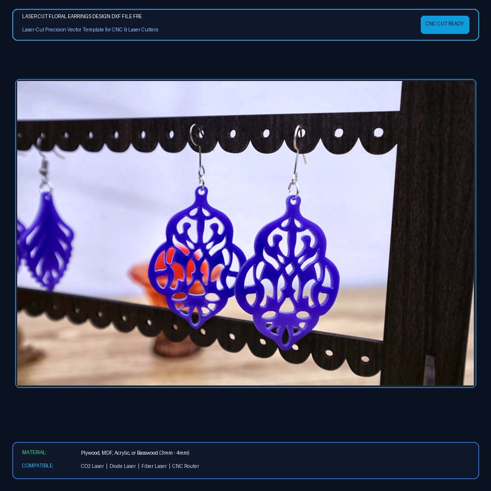 Laser Cut Floral Earrings Design DXF File Free Download View 2