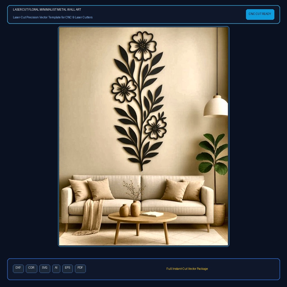 Laser Cut Floral Minimalist Metal Wall Art