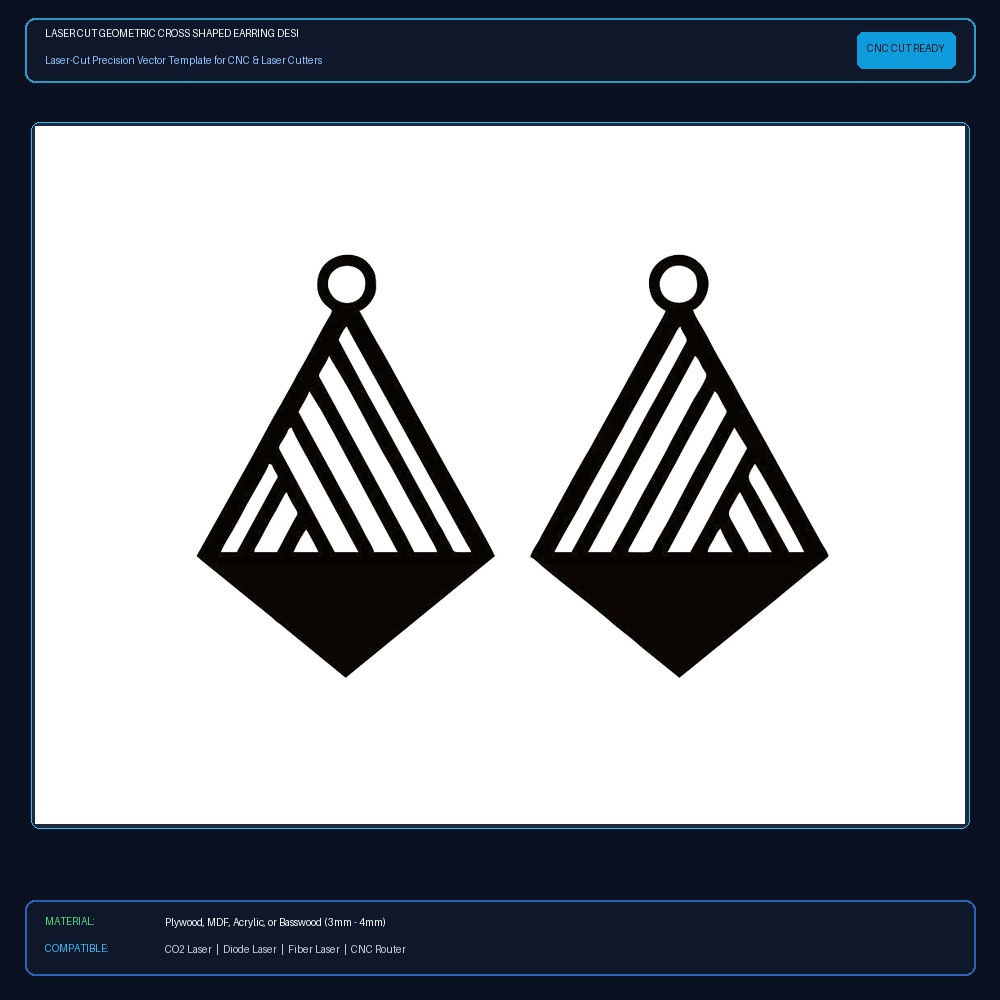 Laser Cut Geometric Cross Shaped Earring Design View 2