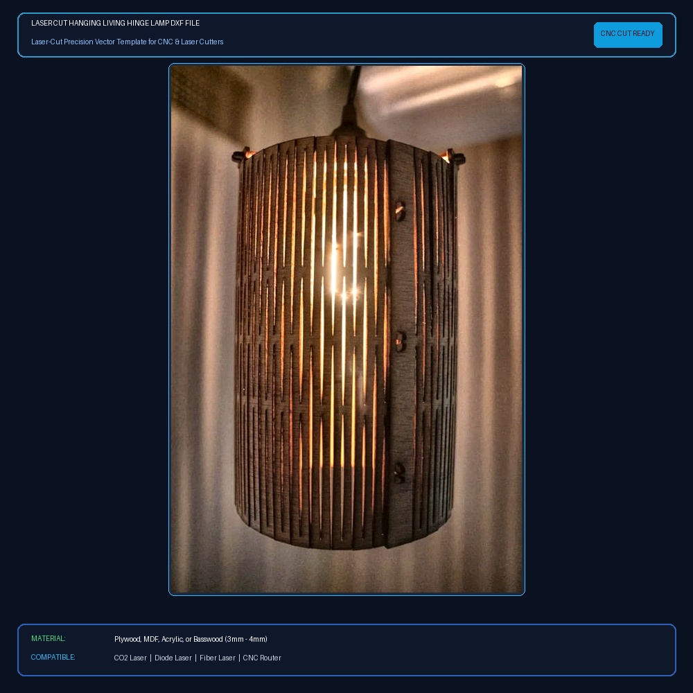 Laser Cut Hanging Living Hinge Lamp DXF File Free Download View 2