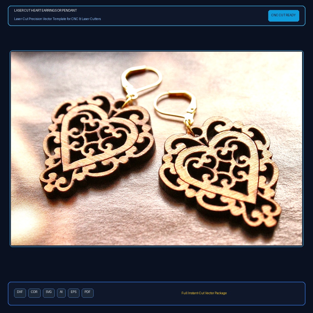 Laser Cut Heart Earrings or Pendant