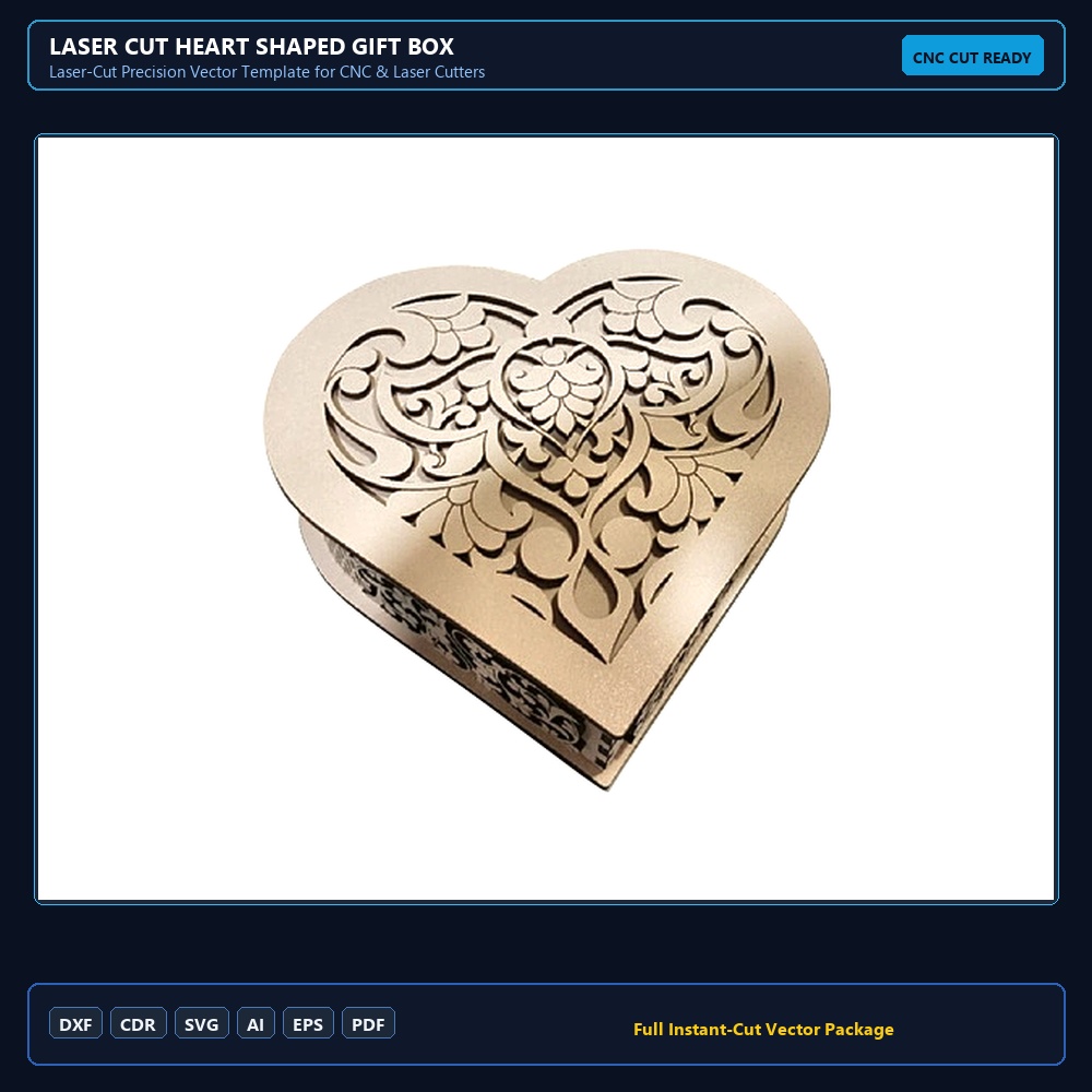 صندوق هدايا وتغليف خشبي قص ليزر (Heart Shaped Gift Box) | Laser Cut ...