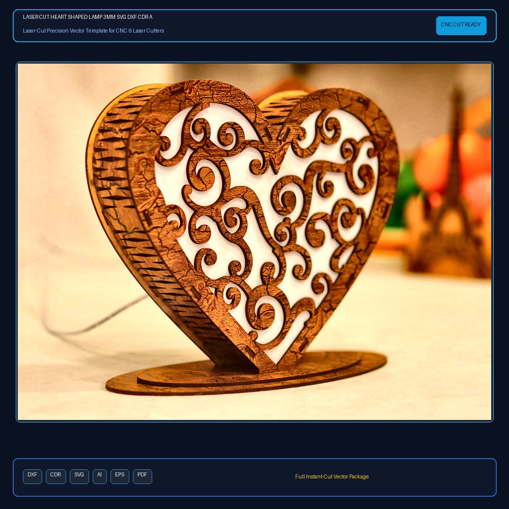 Laser Cut Heart Shaped Lamp 3mm