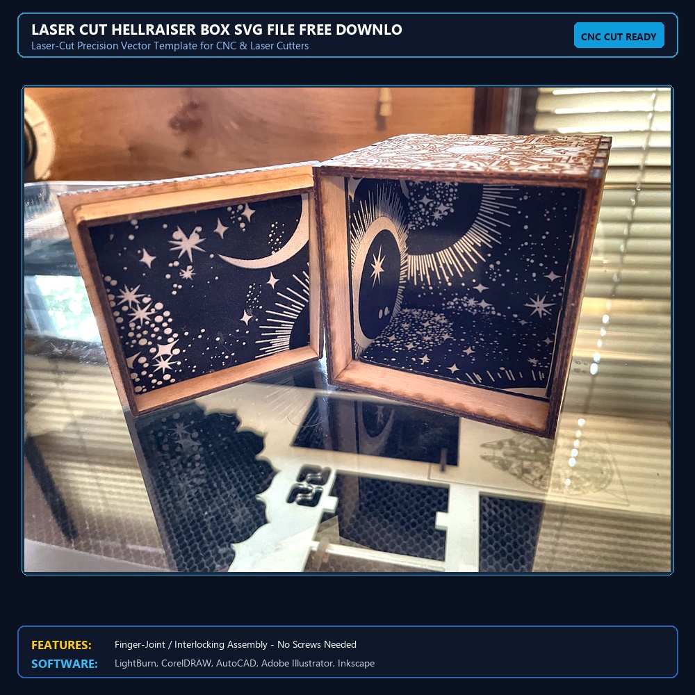 Laser Cut Hellraiser Box SVG File Free Download View 3