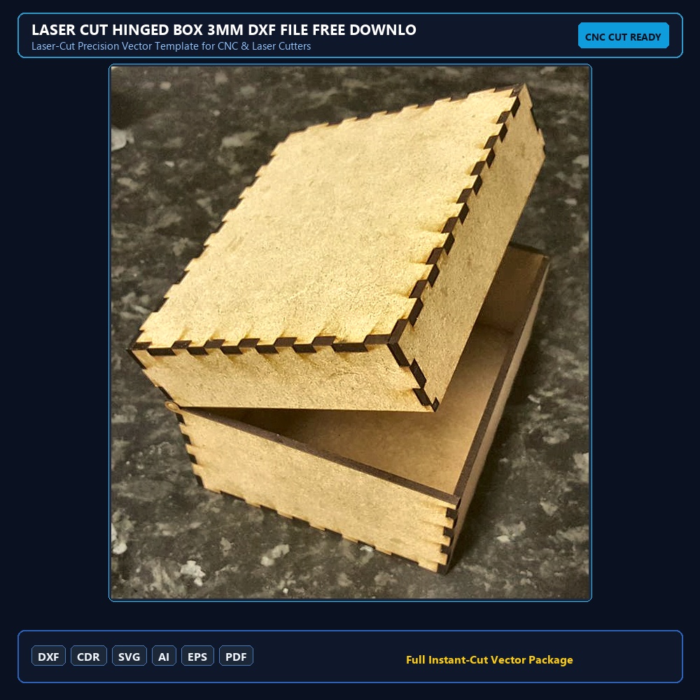 Laser Cut Hinged Box 3mm DXF File Free Download