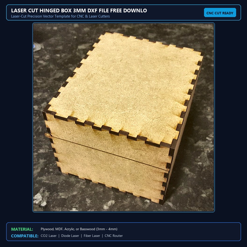 Laser Cut Hinged Box 3mm DXF File Free Download View 2