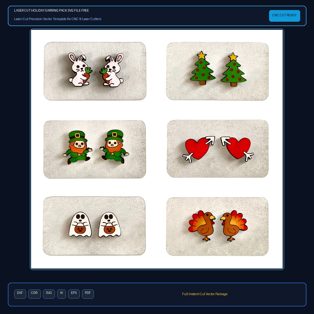 Laser Cut Holiday Earring Pack SVG File Free Download