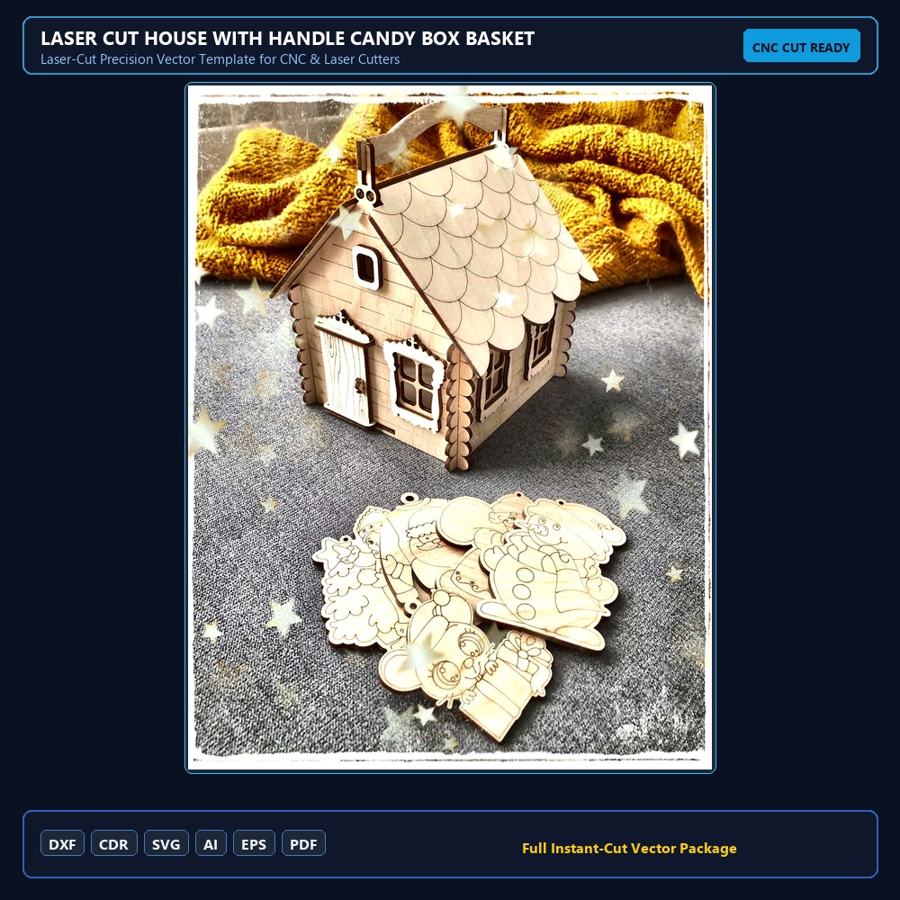 Laser Cut House with Handle Candy Box Basket