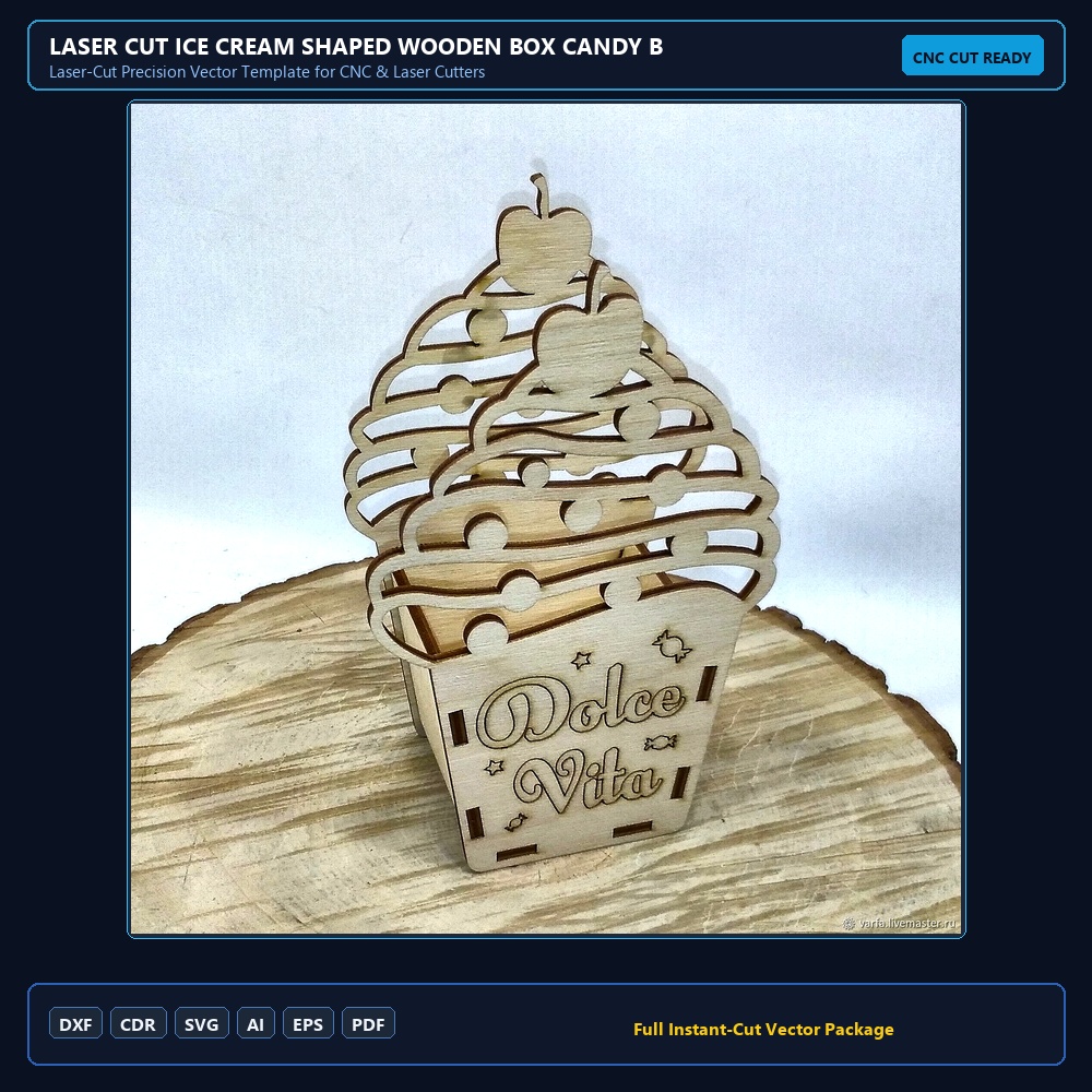 Laser Cut Ice Cream Shaped Wooden Box Candy Basket