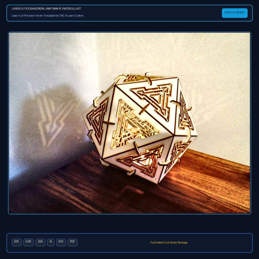 Laser Cut Icosahedron Lamp 3mm Plywood Illustration (.ai) vector file free download