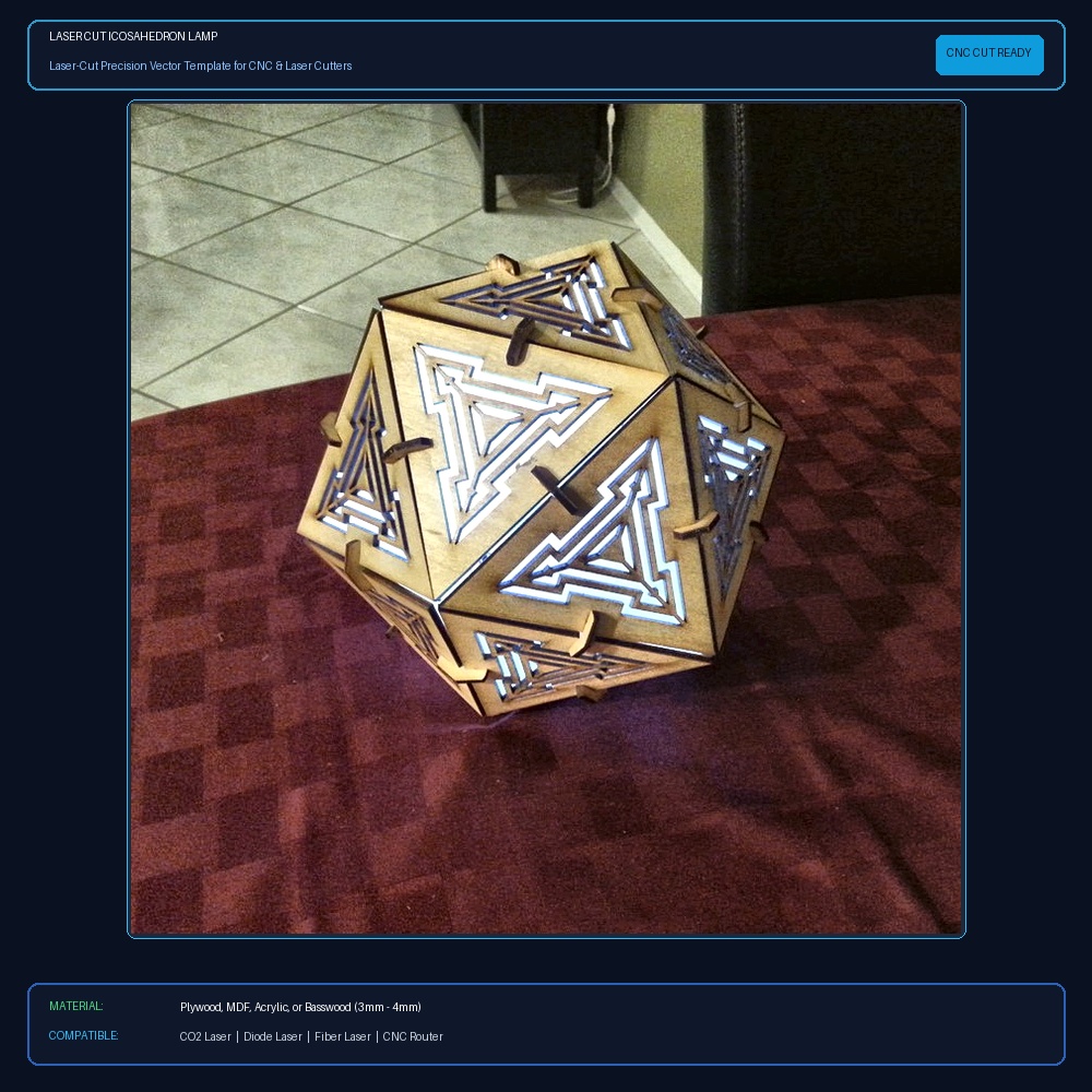 Laser Cut Icosahedron Lamp View 2