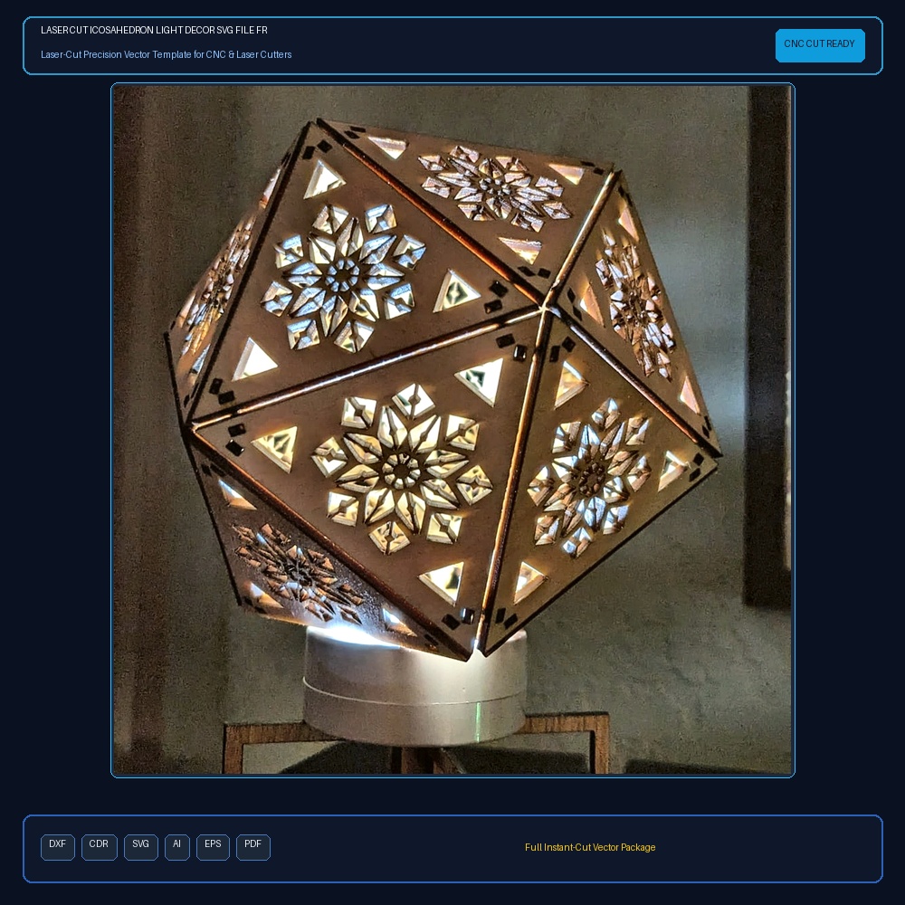 Laser Cut Icosahedron Light Decor SVG File Free Download