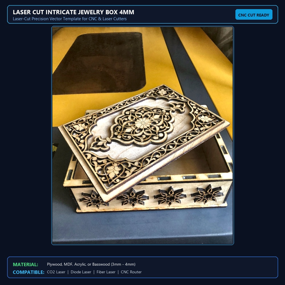 Laser Cut Intricate Jewelry Box 4mm View 2