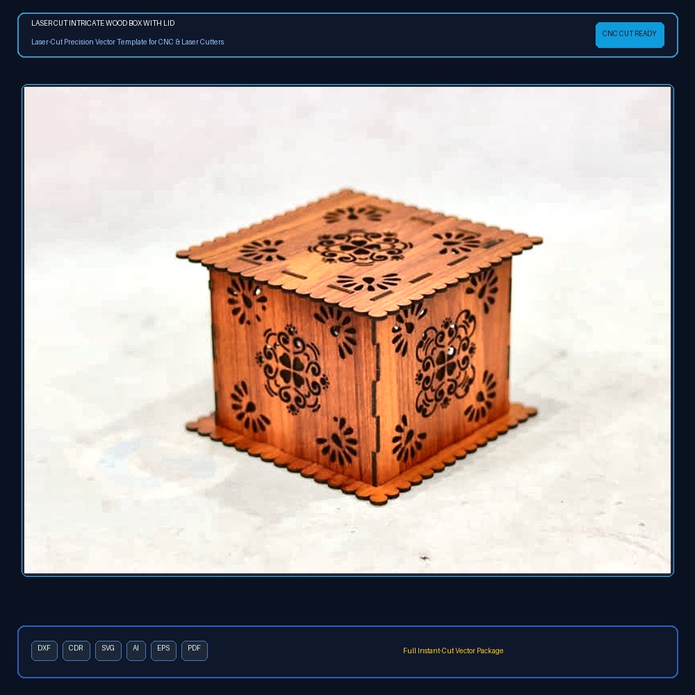 Laser Cut Intricate Lattice Wood Box With Lid - DXF, CDR, SVG
