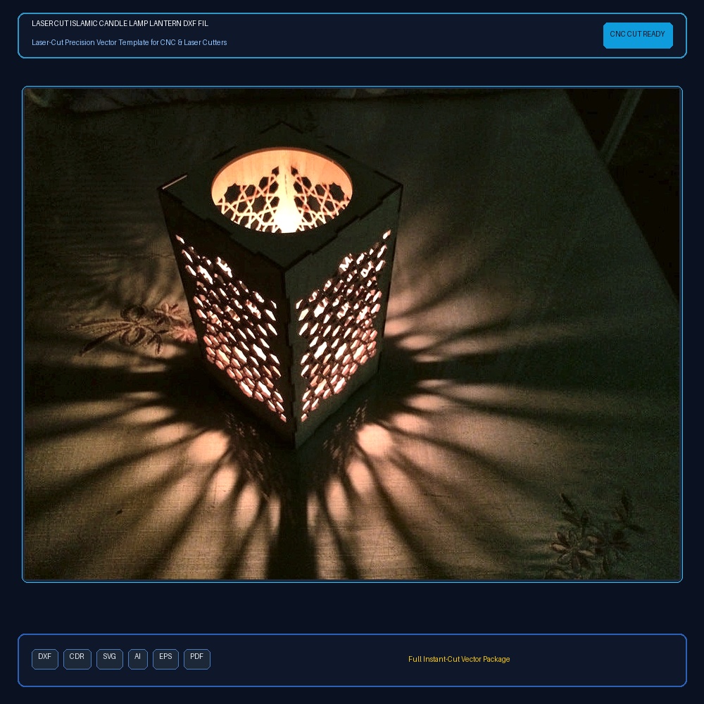 Laser Cut Islamic Candle Lamp Lantern DXF File Free Download View 2
