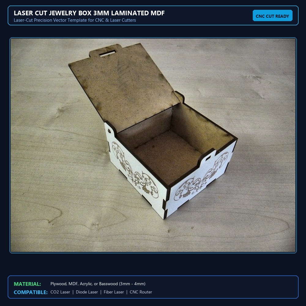 Laser Cut Jewelry Box 3mm Laminated MDF View 2