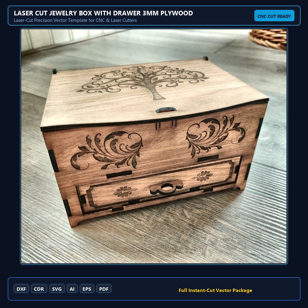 Laser Cut Jewelry Box With Drawer 3mm Plywood