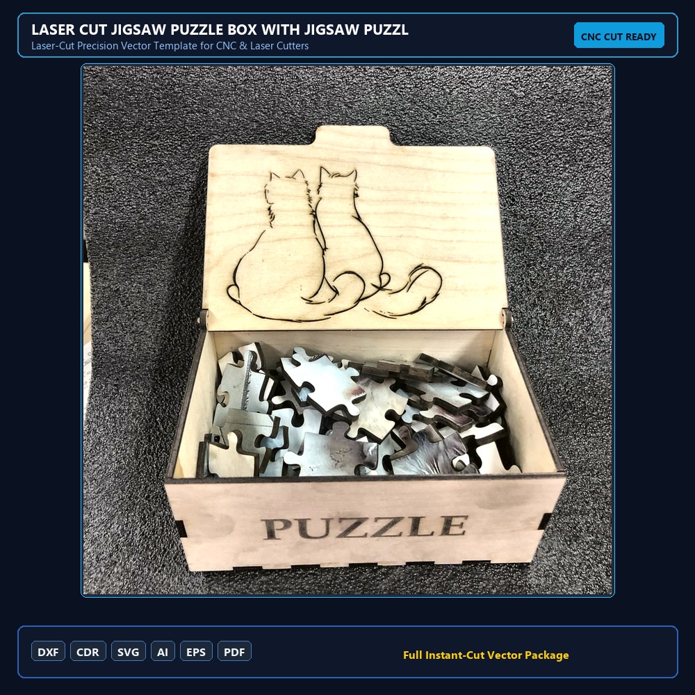 Laser Cut Jigsaw Puzzle Box With Jigsaw Puzzle Pattern