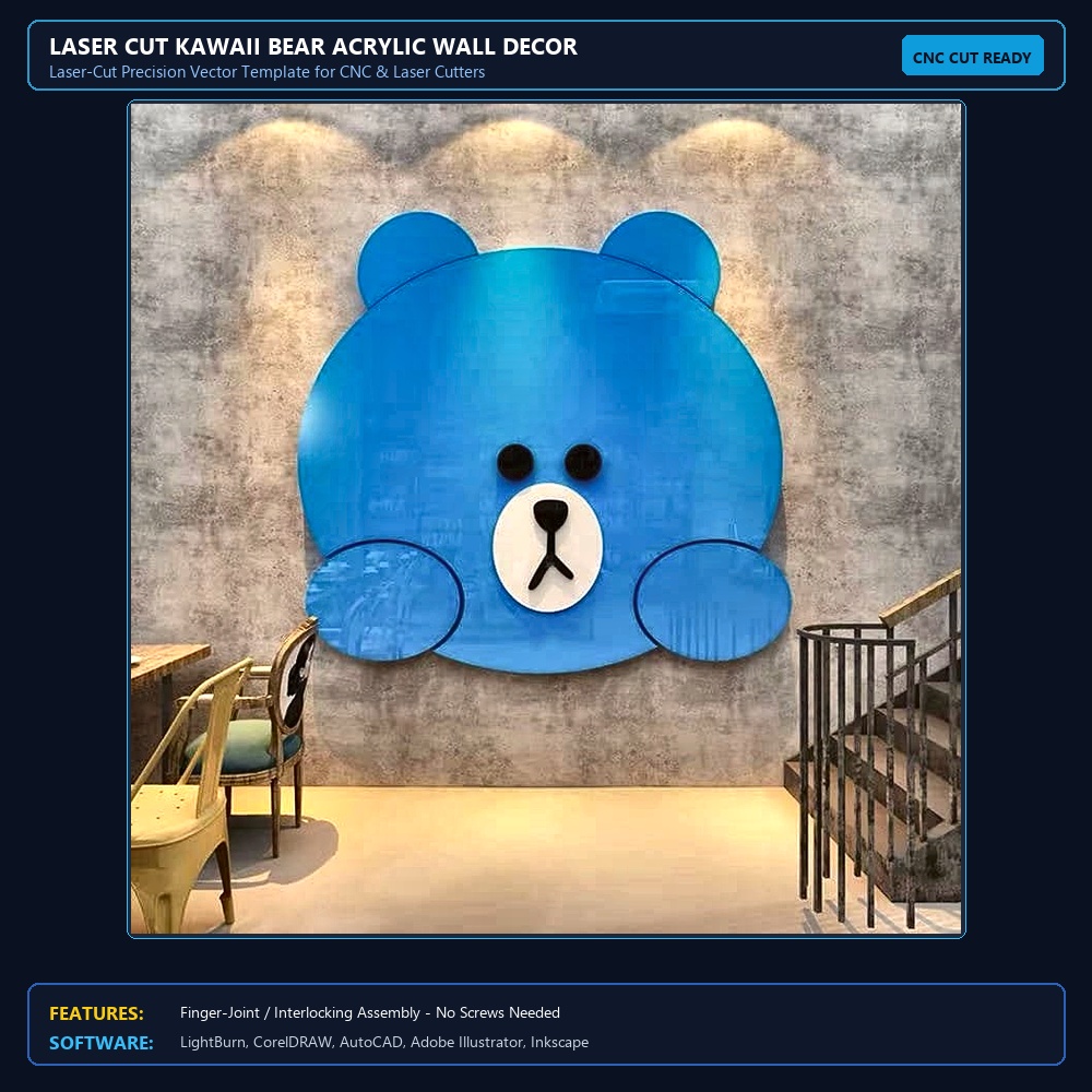 Laser Cut Kawaii Bear Acrylic Wall Decor View 4