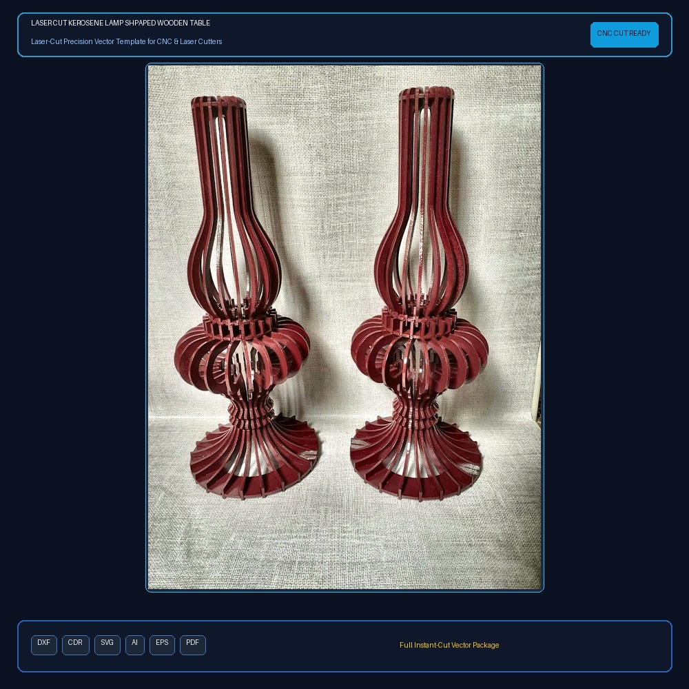 Laser Cut Kerosene Lamp Shpaped Wooden Table Lamp Illustration (.ai) vector file free download