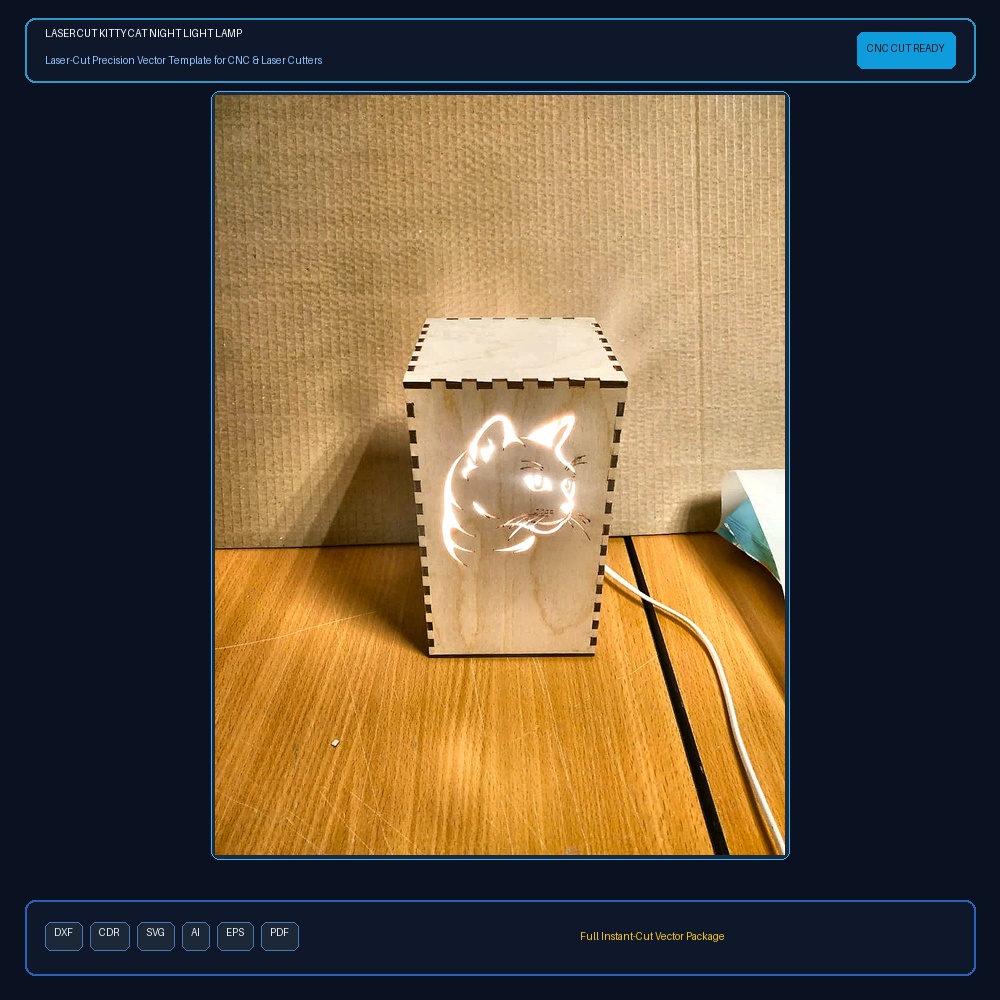 Laser Cut Kitty Cat Night Light Lamp