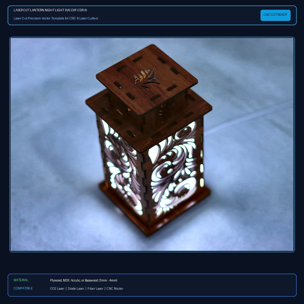 Laser Cut Lantern Night Light SVG DXF CDR AI PDF Free Download View 2