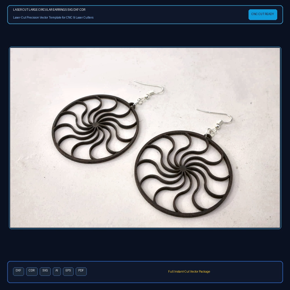 Laser Cut Large Circular Earrings SVG DXF CDR AI PDF Free Download