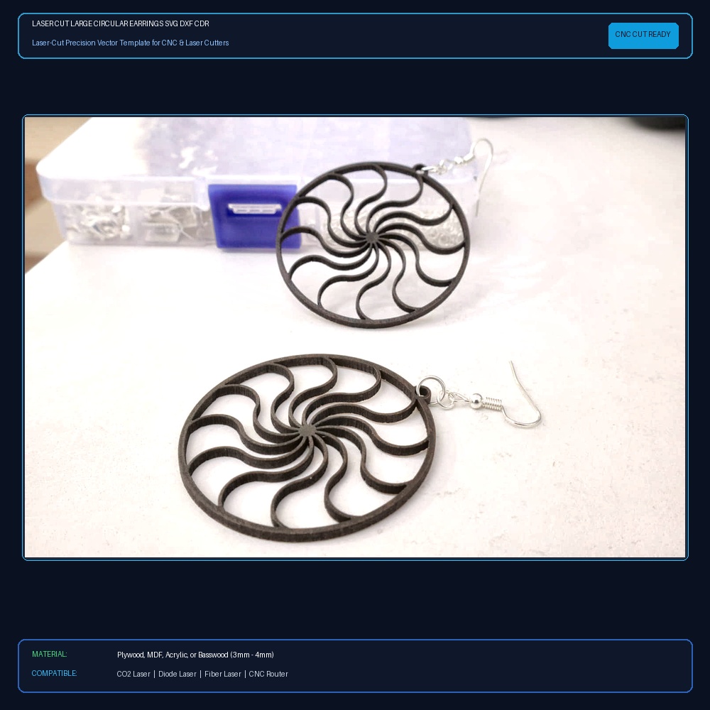 Laser Cut Large Circular Earrings SVG DXF CDR AI PDF Free Download View 2