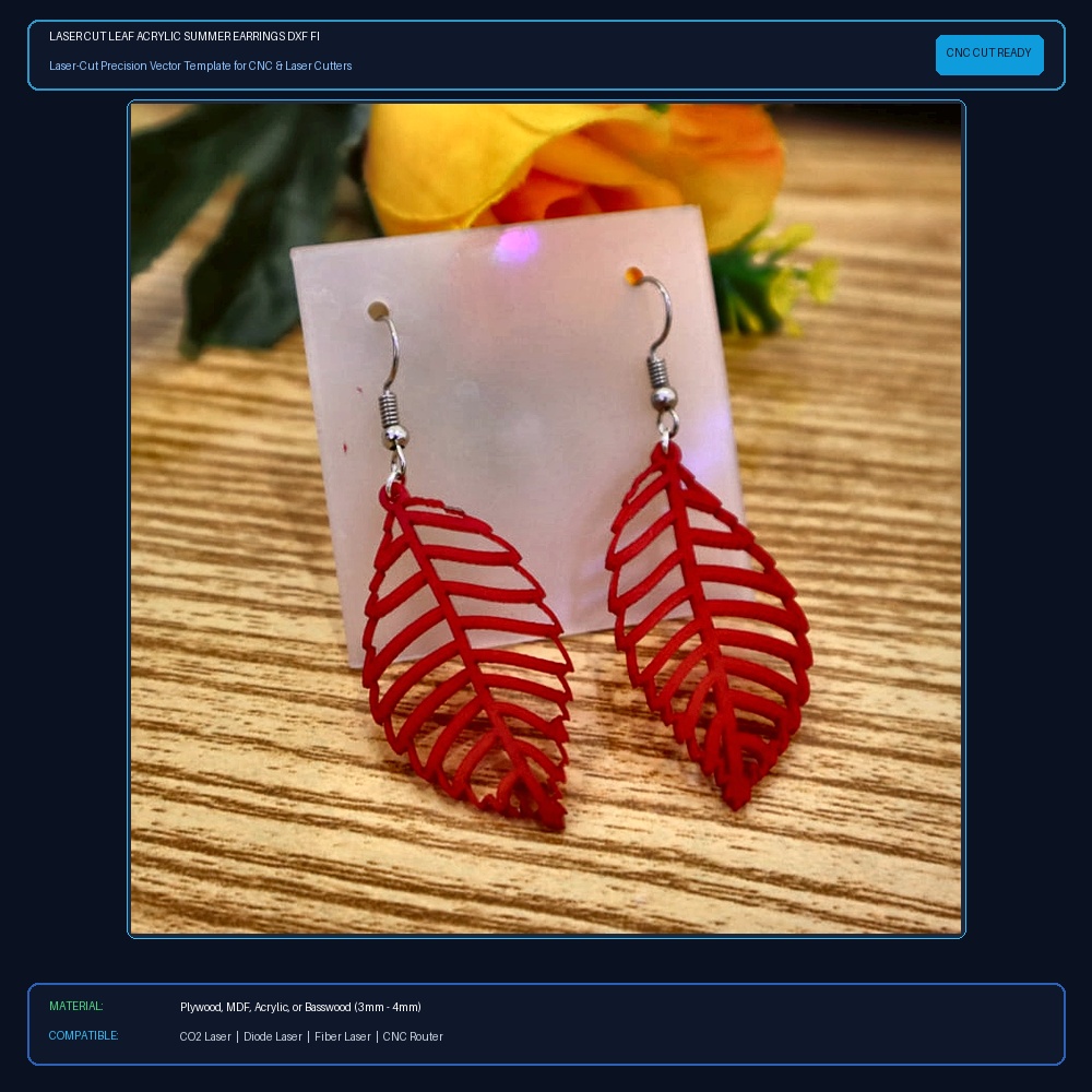 Laser Cut Leaf Acrylic Summer Earrings DXF File Free Download View 2