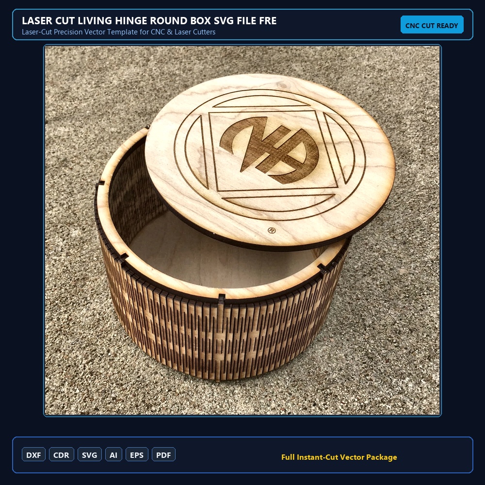 Laser Cut Living Hinge Round Box