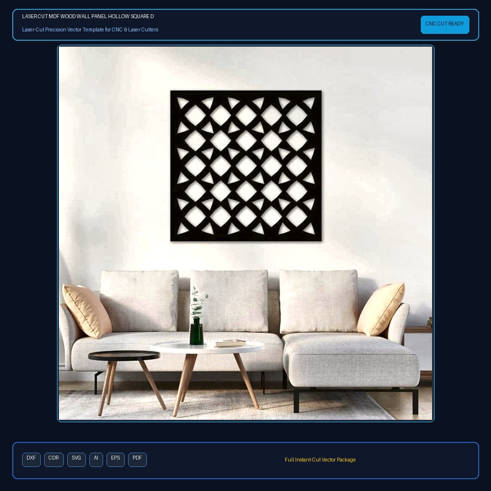 Laser Cut MDF Wood Wall Panel Hollow Square Design