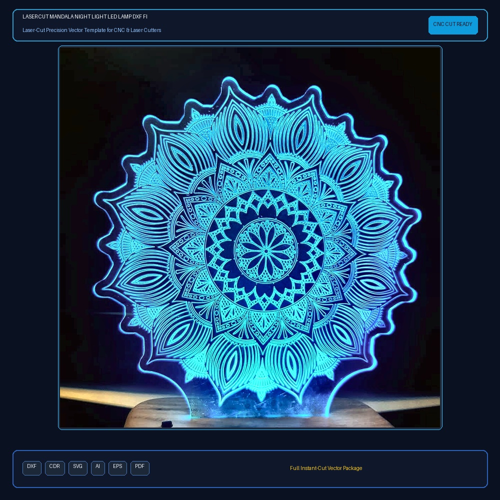Laser Cut Mandala Night Light LED Lamp DXF File Free Download