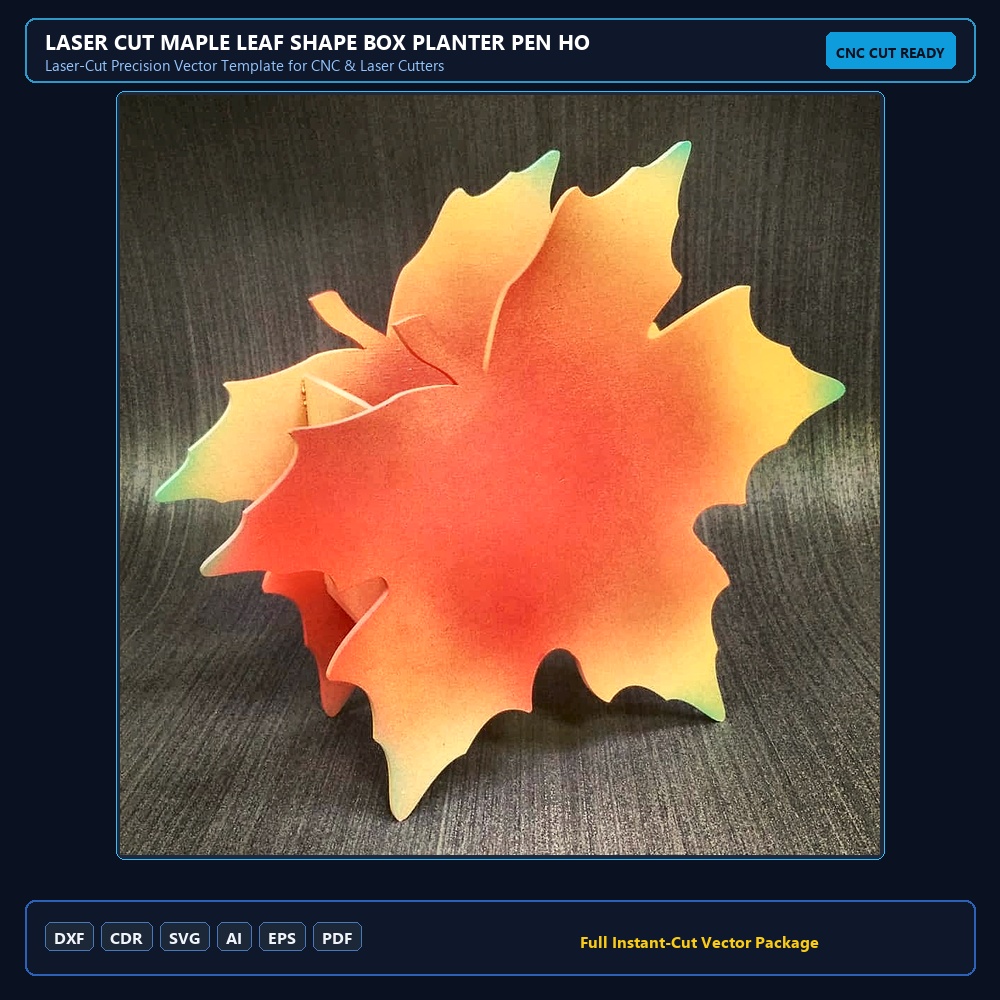 Laser Cut Maple Leaf Shape Box Planter Pen Holder