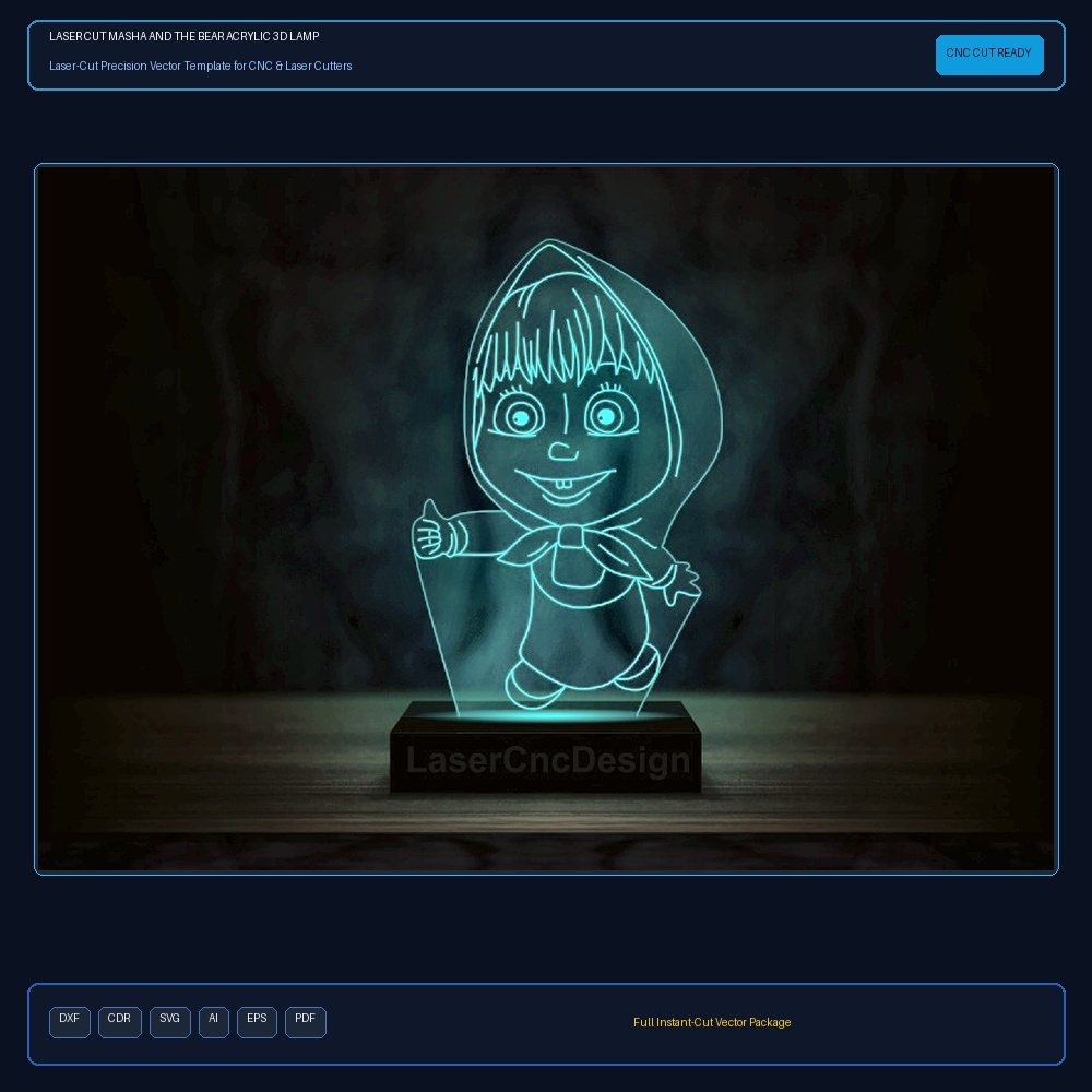 Laser Cut Masha And The Bear Acrylic 3D Lamp DXF File Free Download