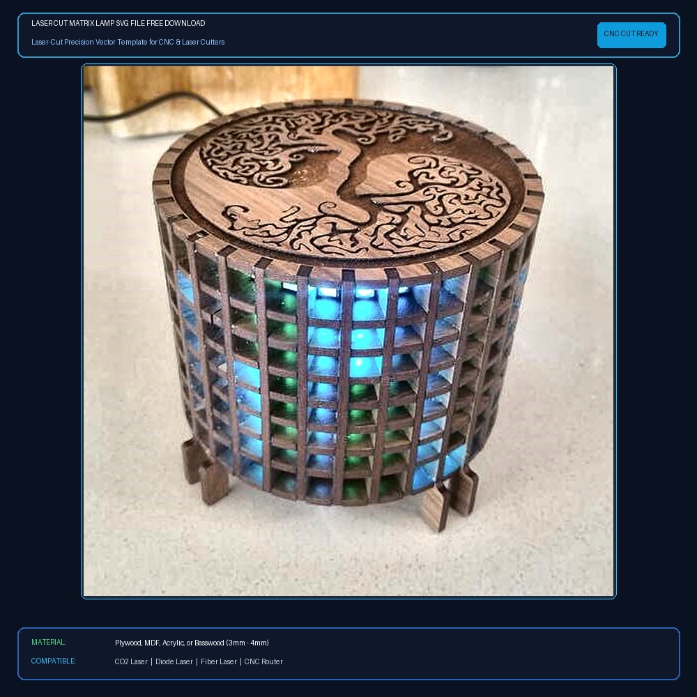 Laser Cut Matrix Lamp SVG File Free Download View 2