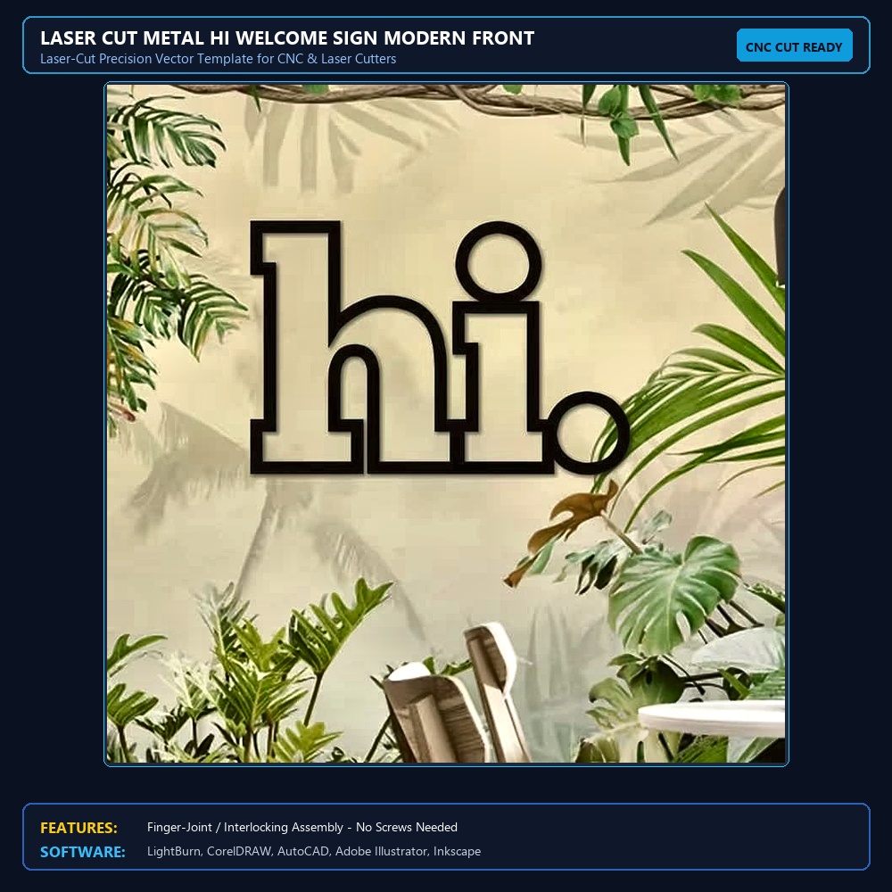 Laser Cut Metal Hi Welcome Sign Modern Front Door Decor View 3
