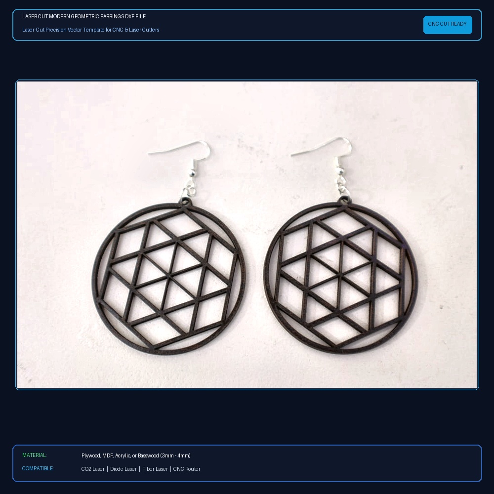 Laser Cut Modern Geometric Earrings DXF File Free Download View 2