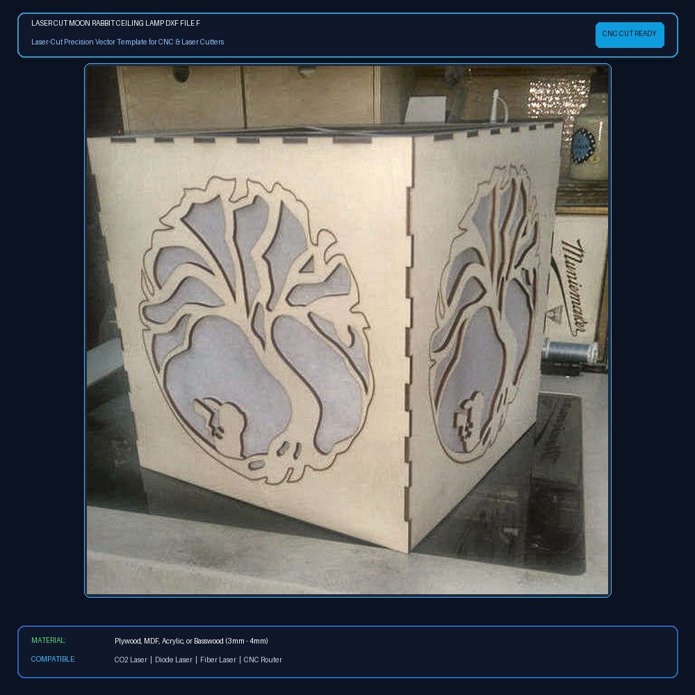 Laser Cut Moon Rabbit Ceiling Lamp DXF File Free Download View 2
