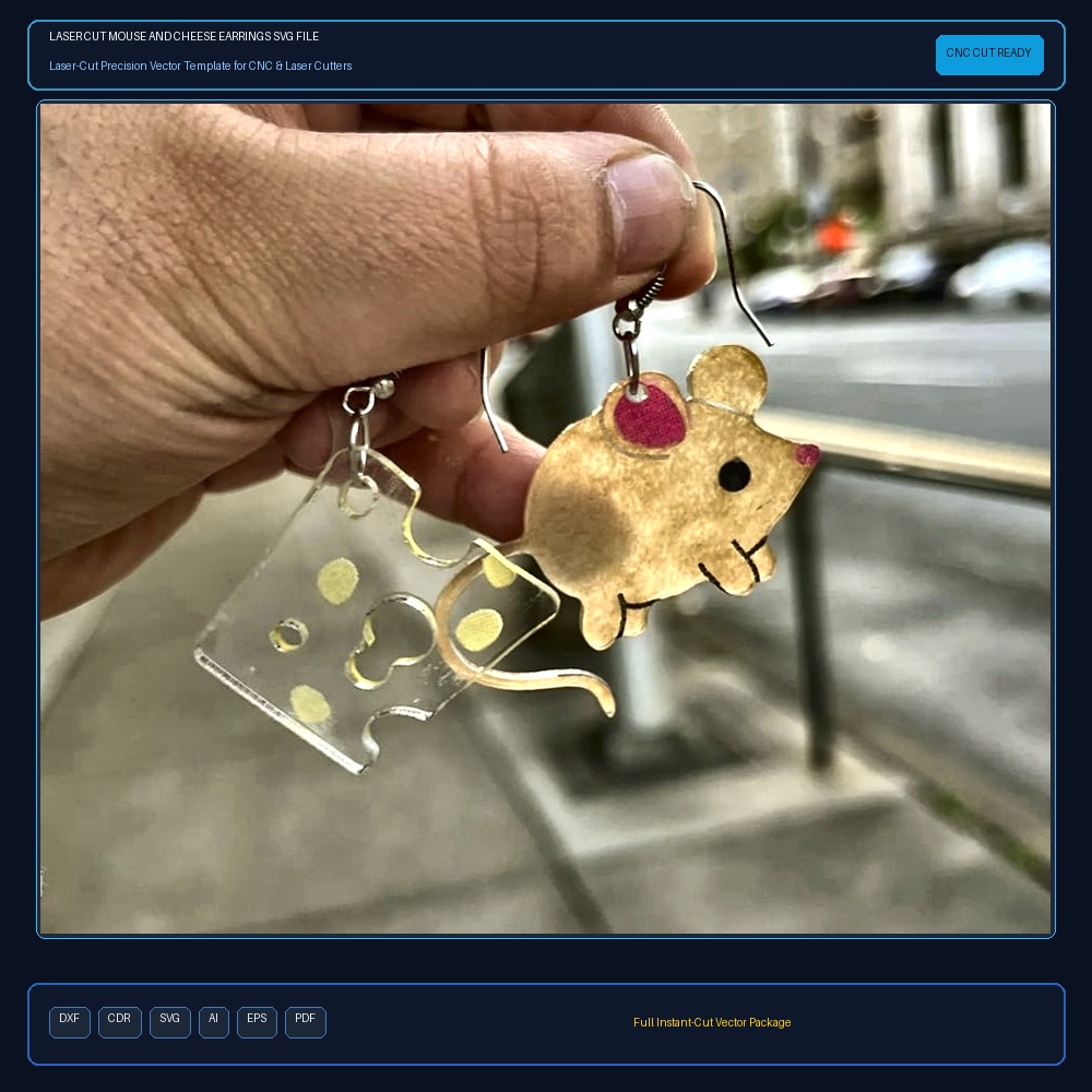 Laser Cut Mouse And Cheese Earrings