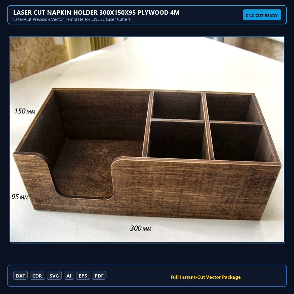 Laser Cut Napkin Holder 300x150x95 Plywood 4mm PDF File Free Download