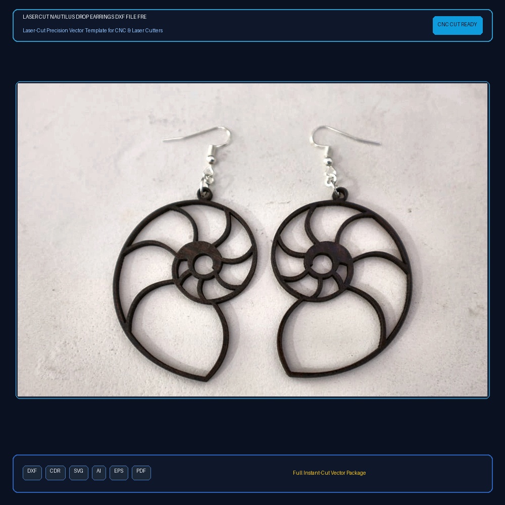 Laser Cut Nautilus Drop Earrings DXF File Free Download